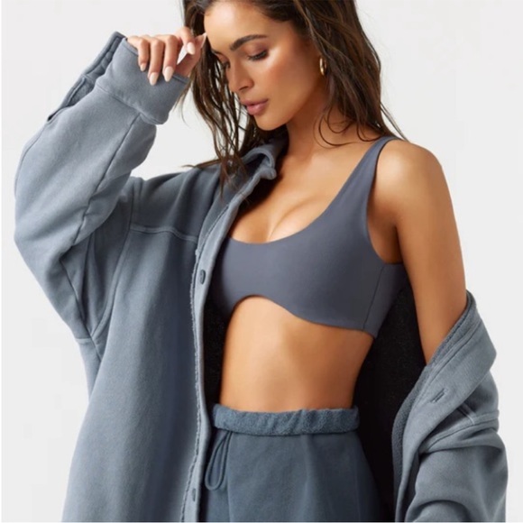 Joah Brown Over Sized French Terry Blue Button-Up Jacket - Picture 3 of 7